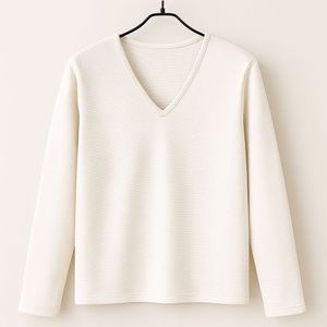 white V-Neck Long Sleeve T-Shirt