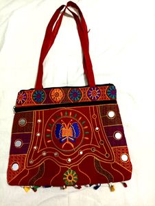 Red Coloured Embroidered Shoulder Bag