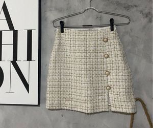 Chic Tweed Mini Skirt with Pearl Button Detail