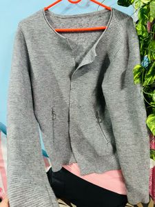 Gray Knit Cardigan Jacket