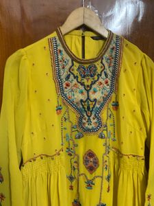 Yellow Embroidered Tiered Maxi Dress