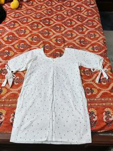 White Printed Kurt with Bow sleeves