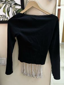 H&amp;M Picot Trimmed Cotton Top