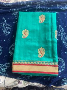 Teal Embroidered Saree Used Only Once