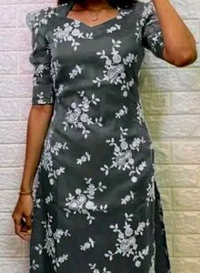 Grey Organza Embroidery Kurti