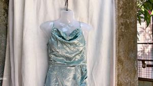 14171. Silky Green Cowl Neck Dress