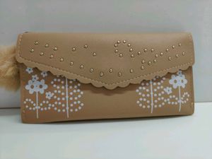 Cute Beige Wallet with Pom-Pom