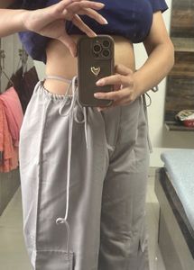 New Grey tie Up Cargo Pants