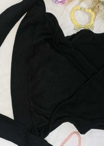 Backless Black Tie Crop Top