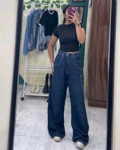 High Waist Wide Leg Denim Jeans