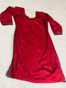 Red &amp; Teal Embroidered Fabric