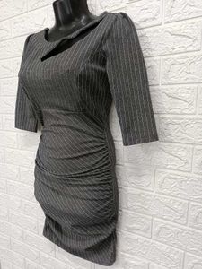 Korean Pinstripe Cutout Bodycon Dress