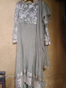 Elegant Grey Embroidered Gown for Festive Occasion