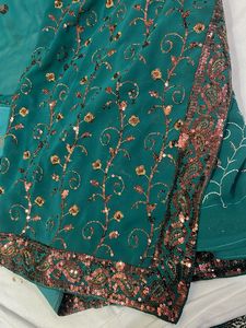 Emerald Green Floral Embroidered Saree