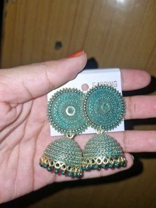Green Jhumka Earrings