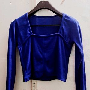 Blue Long Sleeve Crop Top