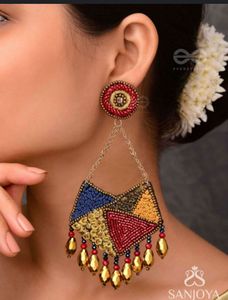 Geometric Beaded Dangle Earrings
