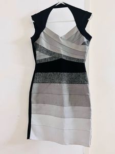 Grey And White Bandage Dress