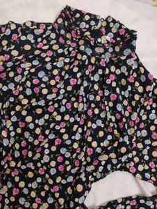 Floral Print Mock Neck Blouse