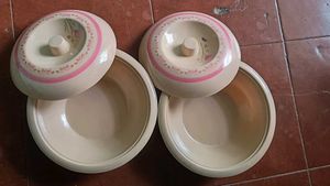 Vintage Ceramic Dinner Set with Pink Floral Border