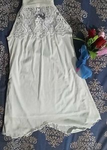 Women White Beaded Net Top