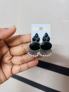 Black Gemstone Jhumka Earrings