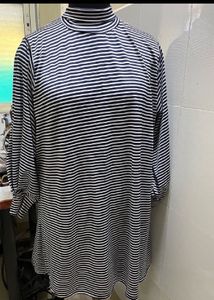 Striped Mock Neck Tunic Top