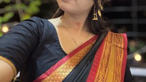 Elegant Black &amp; Red Saree