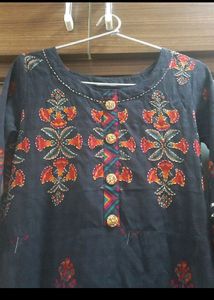 Navy Blue Block Print Straight Kurta Set