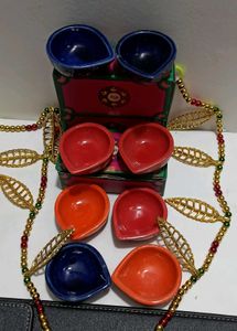 Festive Ceramic Diya Set Of 8