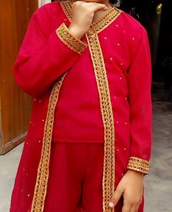 Girls' Festive Red Sharara Suit