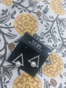 Pearl &amp; Rhinestone Triangle Earrings
