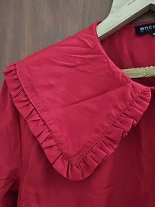 Red Ruffle Collar Top