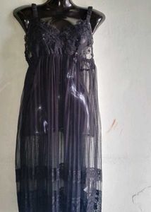 Black Lace Detail Lingerie Dress