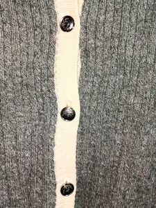 Ladies Winter Fashion Cardigan Ribbed Sweater Grey