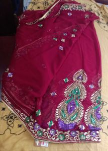 Elegant Maroon Embroidered Saree