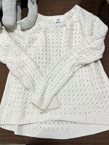Old White Crochet Knit Sweater