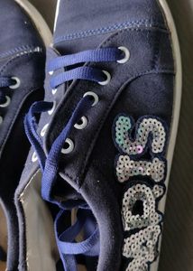 Navy Blue Canvas Sneakers | Sequin Letter Design |