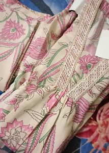 Pink Floral Cotton Kurta Pant Set