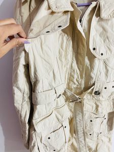 Beige Hooded Overcoat
