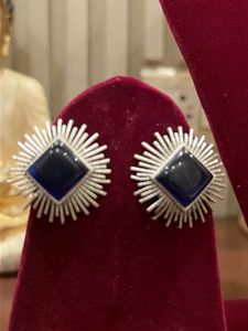 Elegant Silver &amp; Navy Stud Earrings