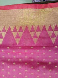 Dark Pink Saree With Zari Border &amp; Full Body Butta