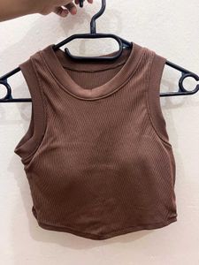 Brown Ribbed Crop Top