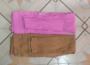 Pink Jegging And Brown Jeans