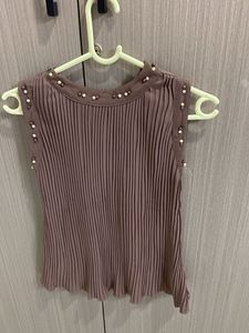 Pleated Pearl Detail Top