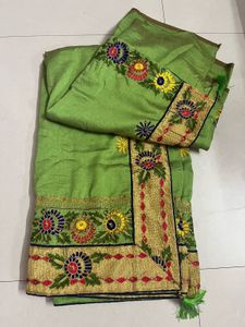 Elegant Green Embroidered Saree
