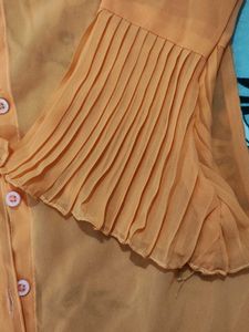 Orange Sheer Button-Up Top