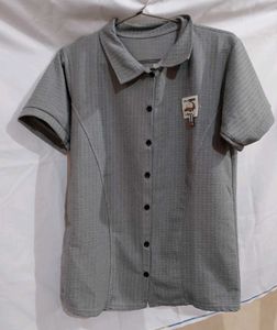 Gray Button-Down Top