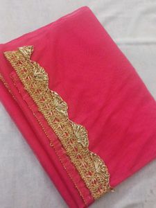 Pink Net Dupatta with Gotta Border