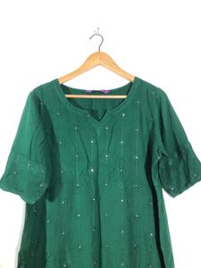 Dark Green Embroided Kurta (Women’s)